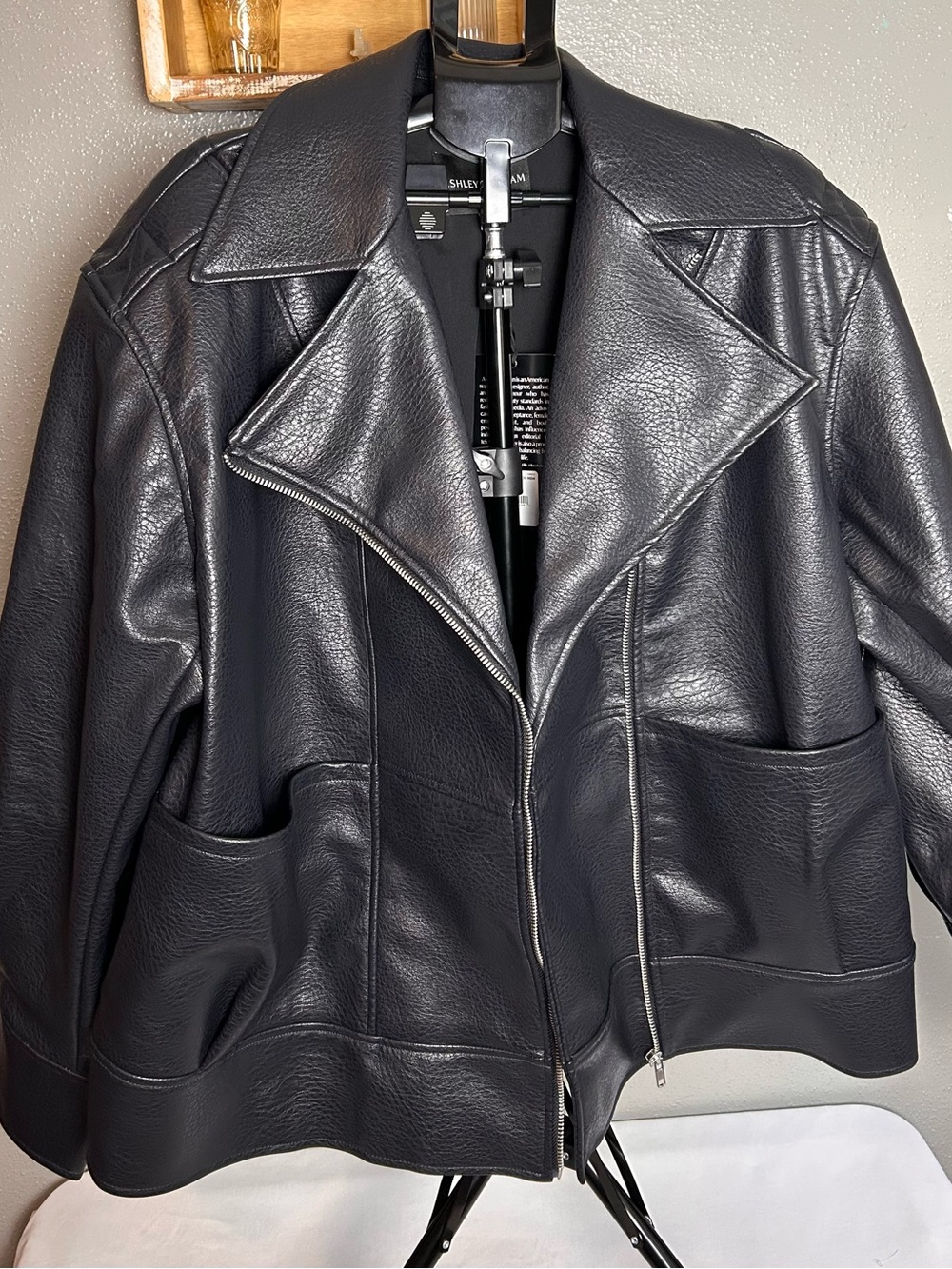 Ashley Graham Black Faux Leather Bomber Jacket